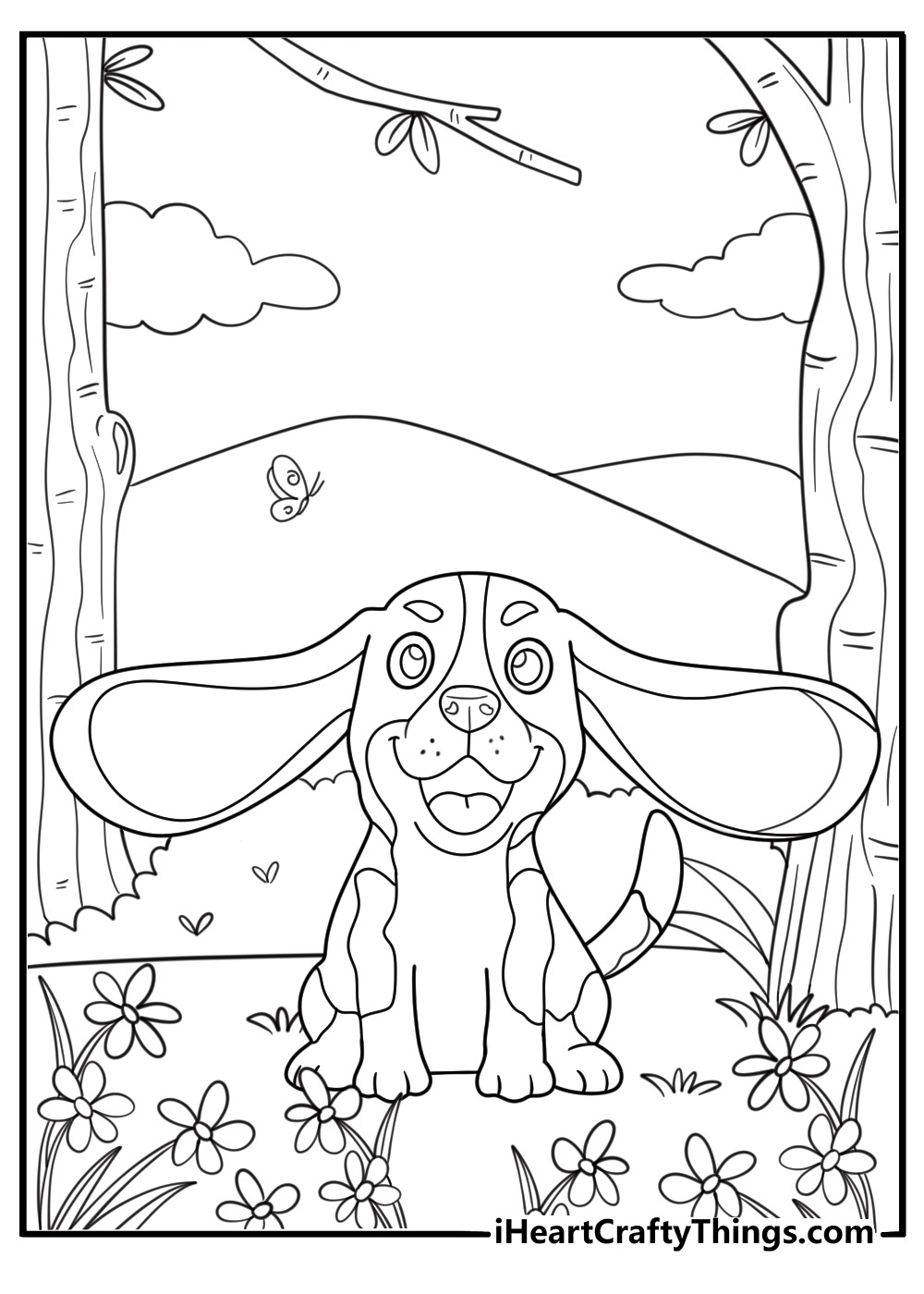 beagle puppy with floppy ears cartoon coloring page