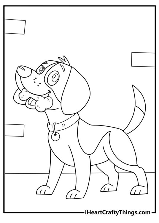 Beagle with a bone in its mouth cartoon style coloring page
