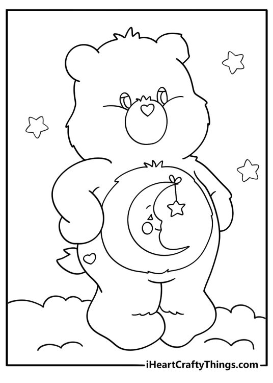 bedtime bear with moon belly badge coloring sheet for kids