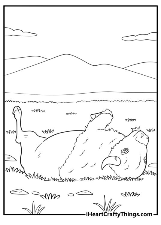 Bison rolling in the dirt field environment coloring page