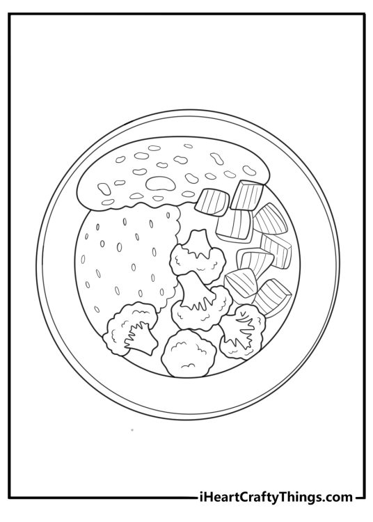 Broccoli on a dinner plate easy coloring page