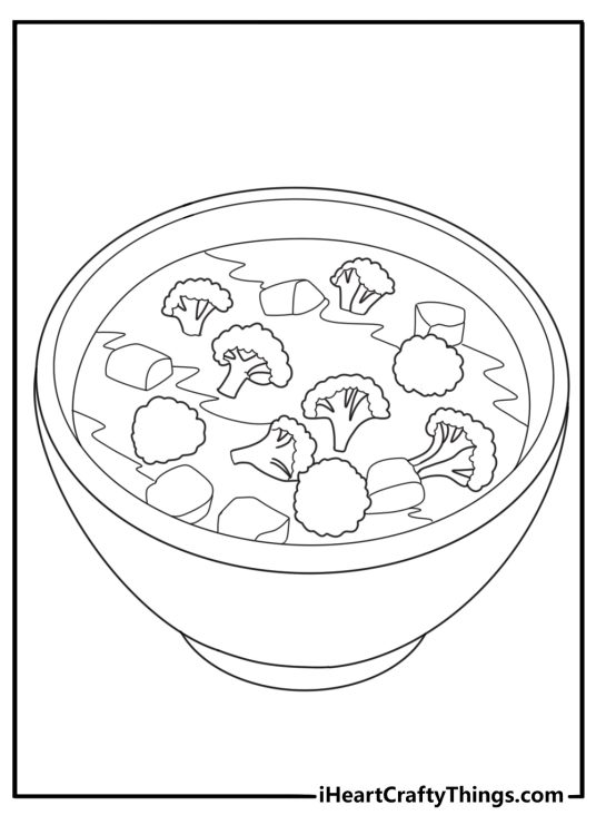 Broccoli soup bowl food themed coloring page