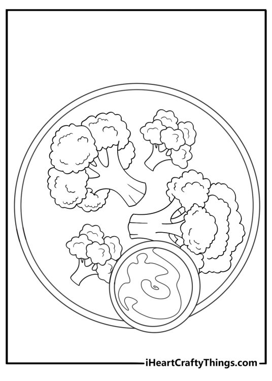 Broccoli with cheese sauce comfort food coloring sheet