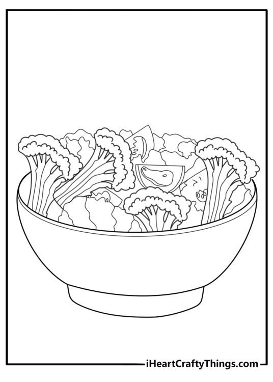 Broccoli with lettuce and tomatoes salad coloring sheet