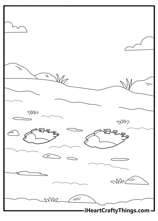 Brontosaurus footprint in muddy ground coloring sheet