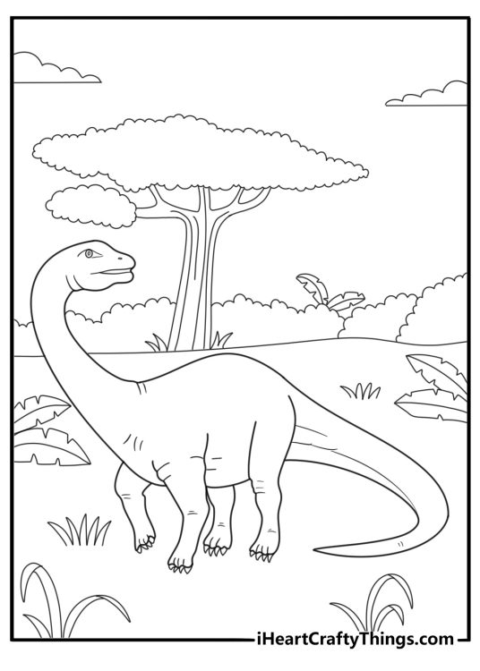 Brontosaurus in prehistoric jungle fun coloring sheet