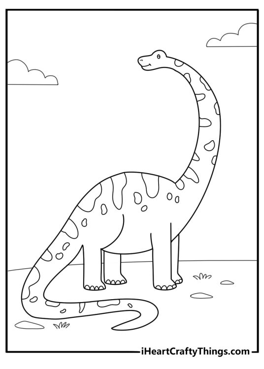 Brontosaurus tail curving around body easy coloring page for kids