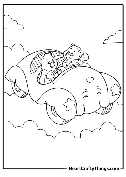 care bears cloud car scene easy coloring sheet