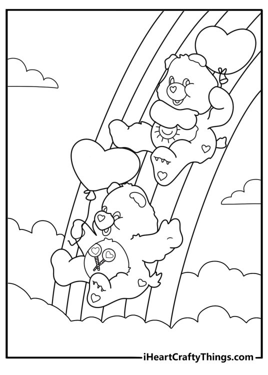care bears rainbow slide fun cartoon coloring page