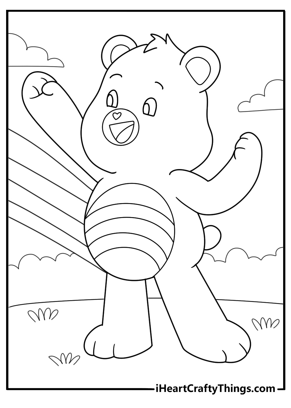 care bears shooting rainbow from belly badge coloring page for adults