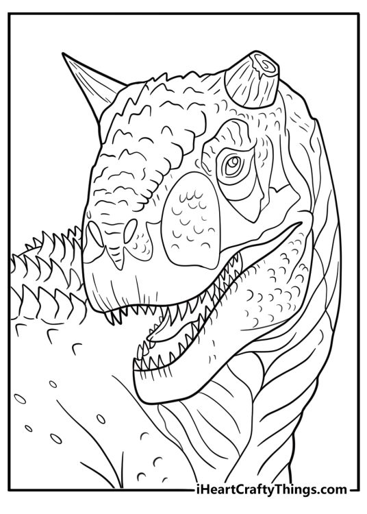 Carnotaurus facing forward showing horned head detailed coloring page