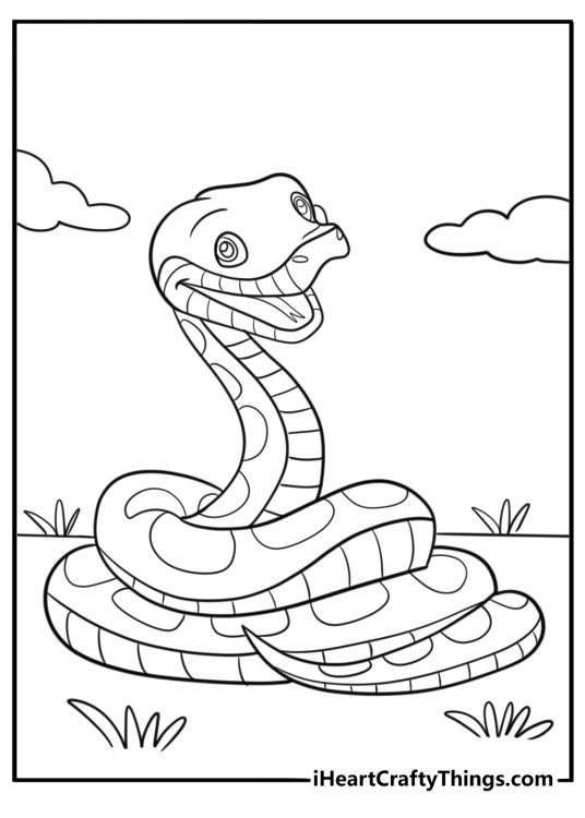 Cartoon anaconda curled in a spiral fun coloring page