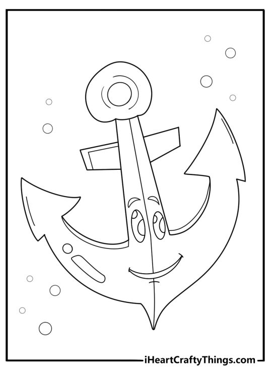 Cartoon anchor with smiling face fun coloring page