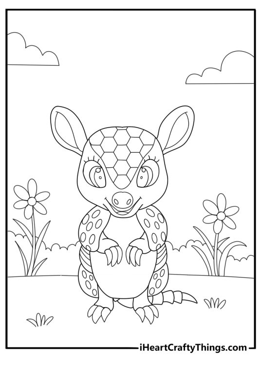 Cartoon armadillo with big eyes for kids coloring sheet
