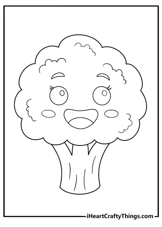 Cartoon broccoli with cute face fun coloring sheet
