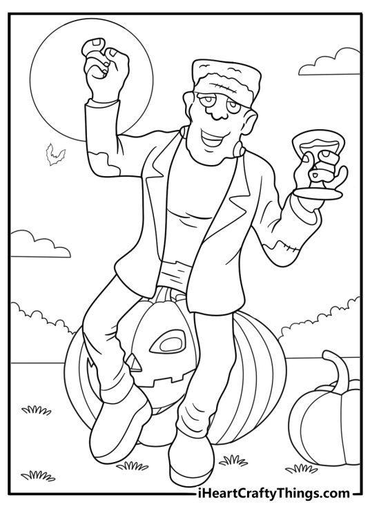 cartoon frankenstein dancing funny halloween coloring sheet