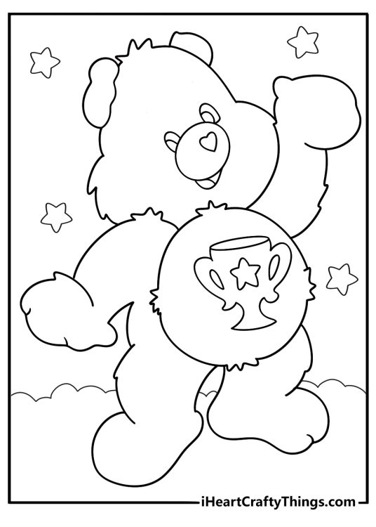 champ bear with trophy belly badge fun coloring sheet
