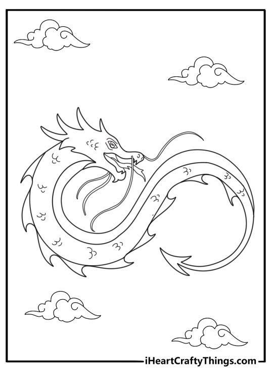 Chinese dragon forming an infinity shape simple coloring page