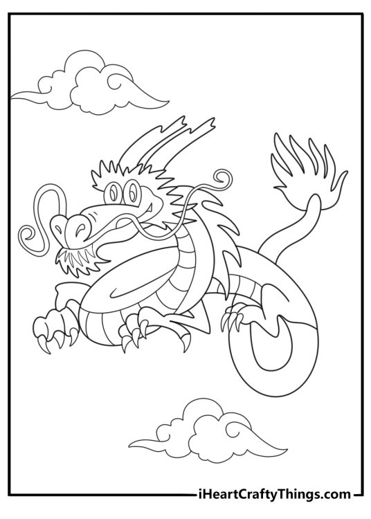 Chinese dragon twisting in the sky coloring sheet