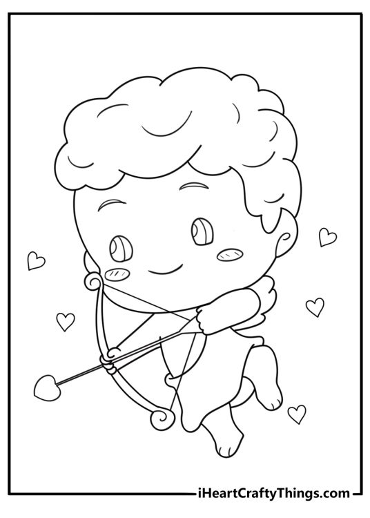 Cupid drawing arrow mid air coloring sheet