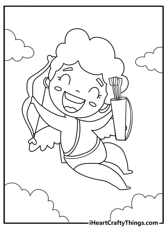 Cupid holding a quiver full of arrows coloring page