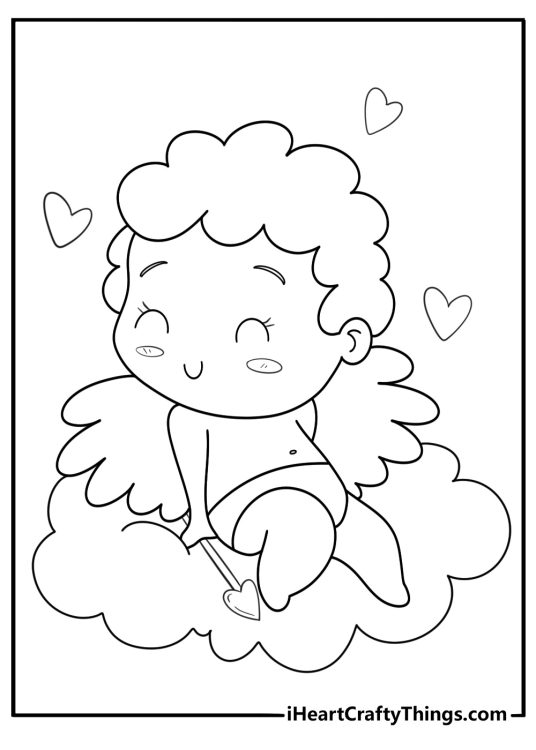 Cupid sitting on a cloud easy coloring page