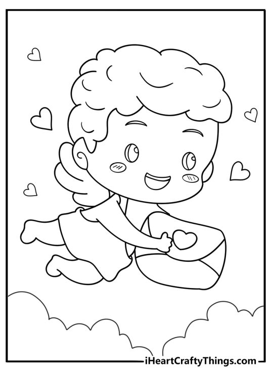 Cupid with love letter in hand coloring sheet