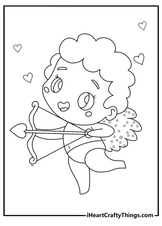 Cupid with sparkly wings kawaii style coloring sheet
