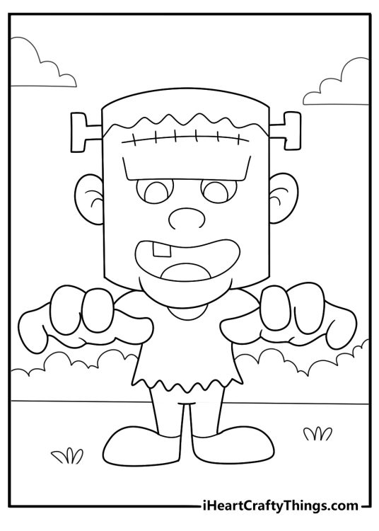 cute kawaii frankenstein with big round eyes easy coloring page