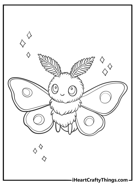 Cute kawaii moth with tiny face cartoon coloring page