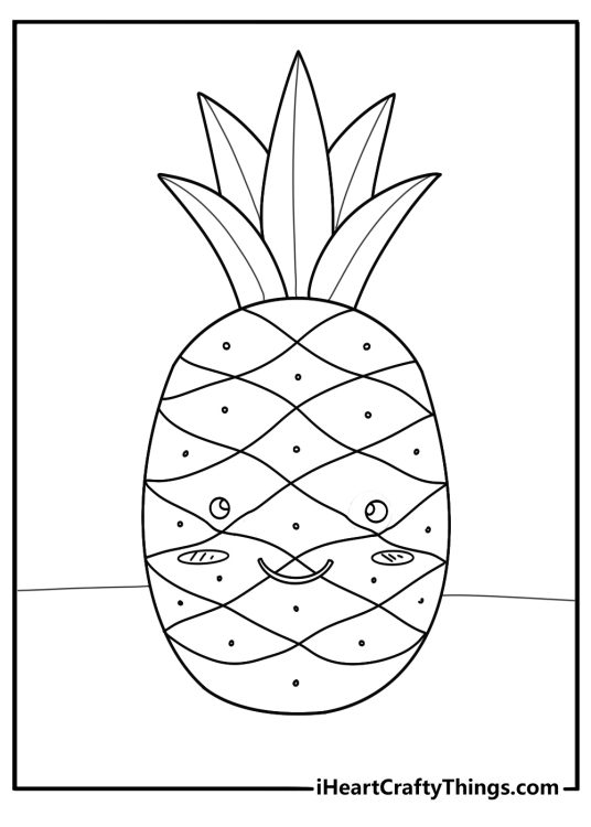 cute kawaii pineapple with tiny eyes and cheeks coloring sheet