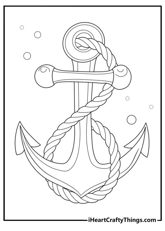 Detailed anchor with rope wrapped around coloring sheet
