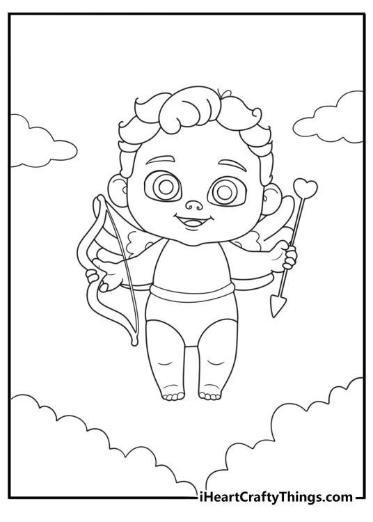 Detailed baby cupid coloring sheet