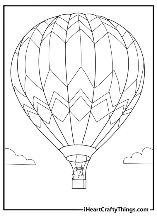Detailed hot air balloon with patterns coloring sheet