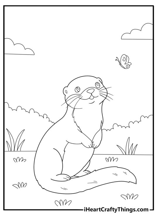 Ferret chasing a butterfly fun coloring page for kids