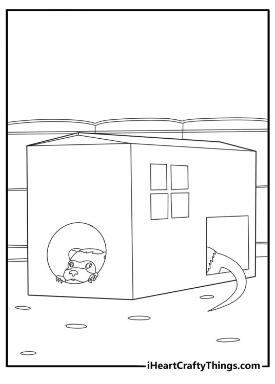 Ferret hiding inside a cardboard box fun coloring page