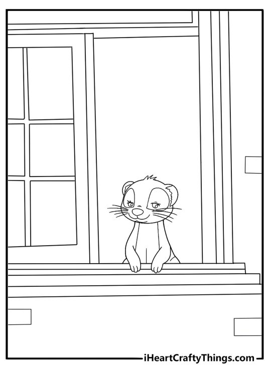 Ferret looking out of a window simple coloring page