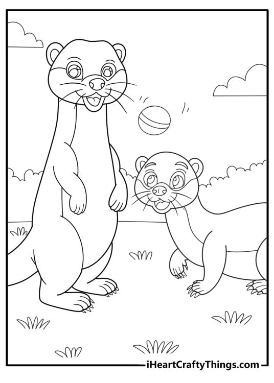Ferret playing with another ferret fun coloring sheet