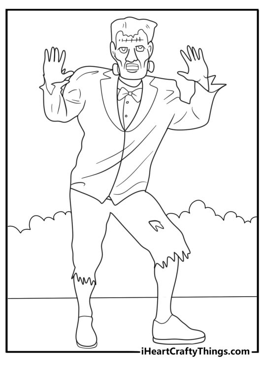frankenstein dressed in a tuxedo wedding themed coloring page