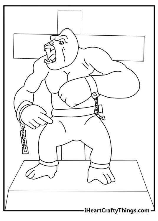 giant king kong breaking chains detailed coloring sheet