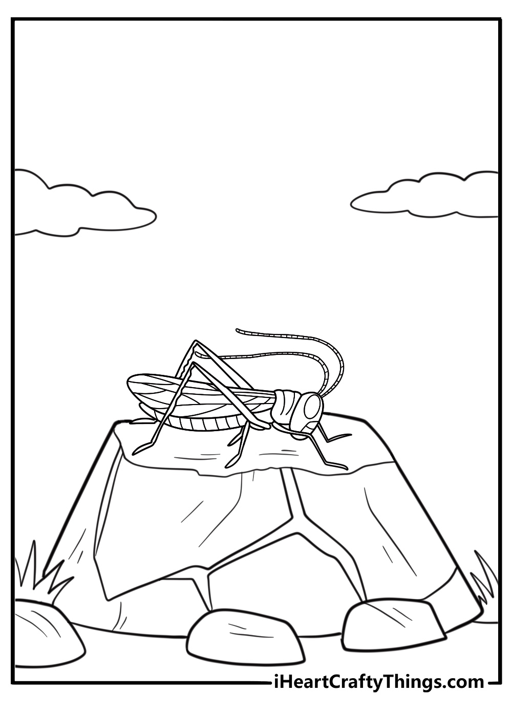 grasshopper resting on a rock easy coloring page