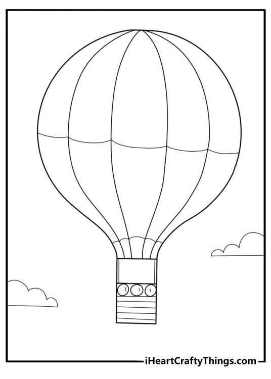 Hot air balloon flying above clouds easy coloring page