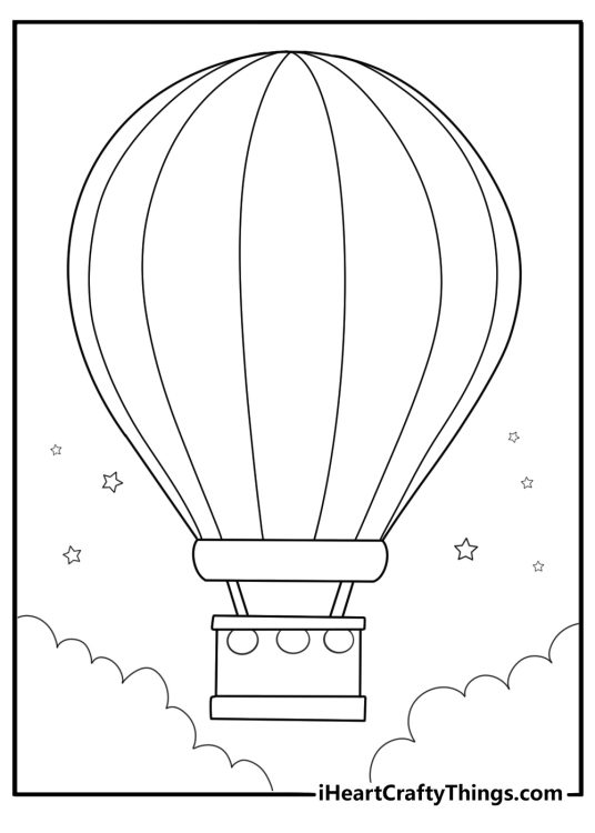 Hot air balloon in the clouds easy coloring page for kids