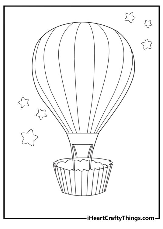 Hot air balloon shaped like a cupcake fun design coloring page