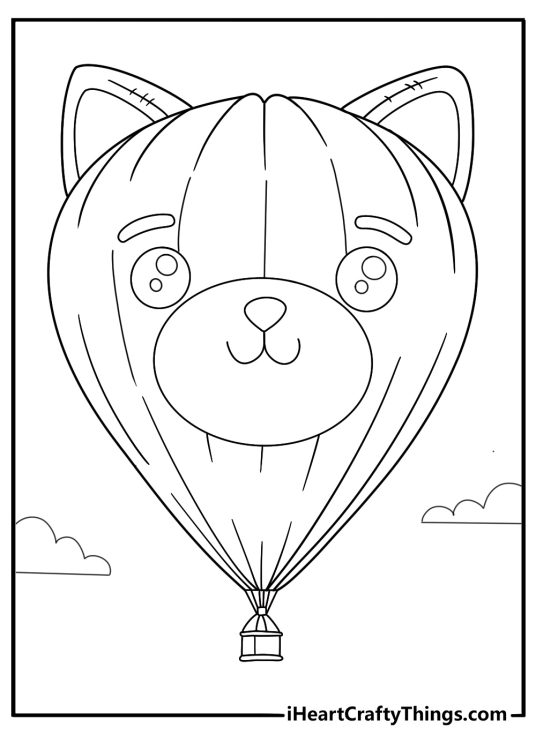 Hot air balloon shaped like an animal cartoon coloring page