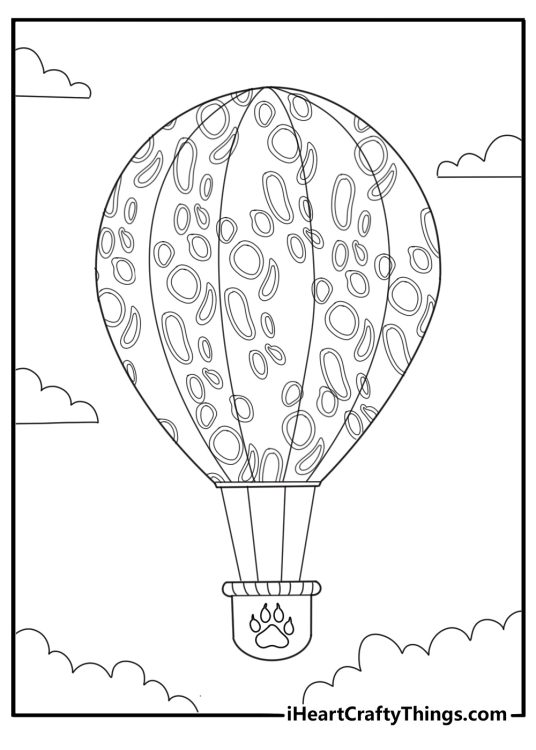 Hot air balloon with animal print pattern wild style coloring sheet