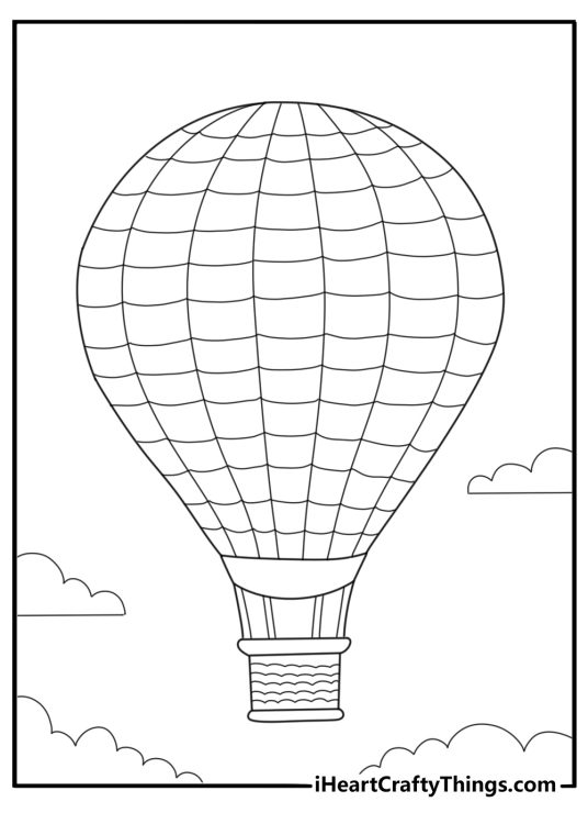 Hot air balloon with checkered pattern simple coloring sheet