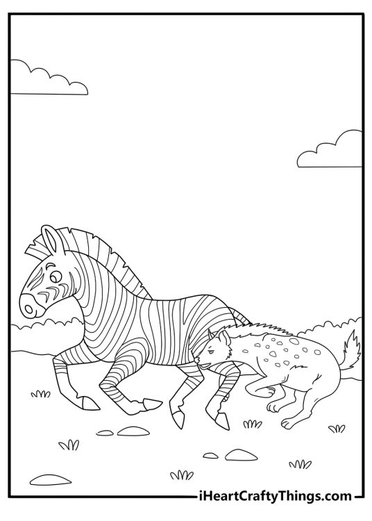 Hyena chasing zebra in the distance coloring sheet