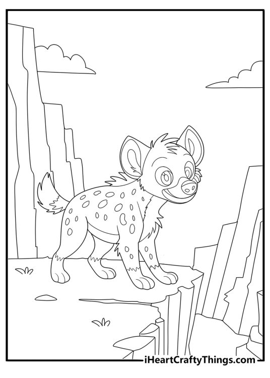Hyena in a rocky canyon cartoon coloring page