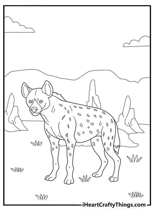 Hyena near a termite mound easy coloring page